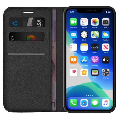 Leather Wallet Case & Card Holder Pouch for Apple iPhone 11 Pro Max - Black